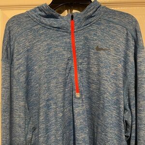 Nike Dri-FIT Running Shirt Mens Large Blue 1/4 Red Zip Long Sleeve Pullover